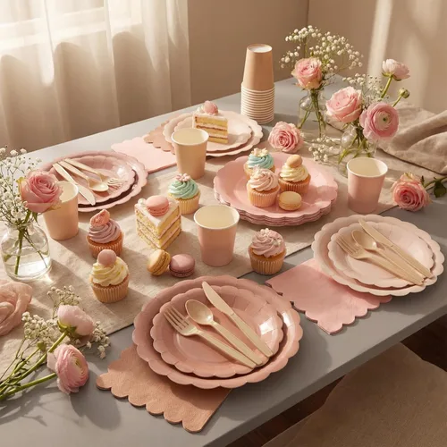 Miniatura 4 de Yaomiao Juego de vajilla desechable de 175 piezas de platos de papel marrón con cuchillo de plástico, cuchara, tenedor, cuchara, decoración de boda