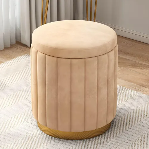Miniatura 7 de Puf otomano para el hogar, otomano redondo de terciopelo con forma cilíndrica resistente a la decoloración con almacenamiento, reposapiés, taburete