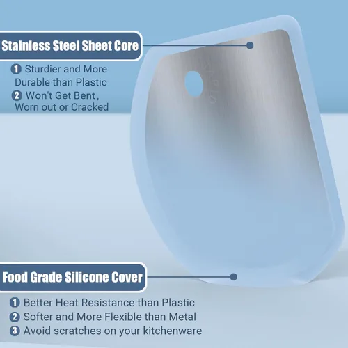 Miniatura 2 de Raspador de masa de silicona con lámina de acero inoxidable, raspador de tazón flexible de borde curvo para hornear, raspador de banco de silicona