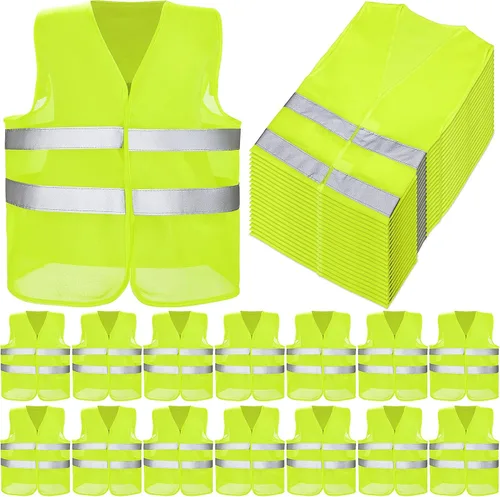 Coume Chalecos de seguridad reflectantes de alta visibilidad, chalecos de trabajo de construcción de malla con 2 tiras reflectantes