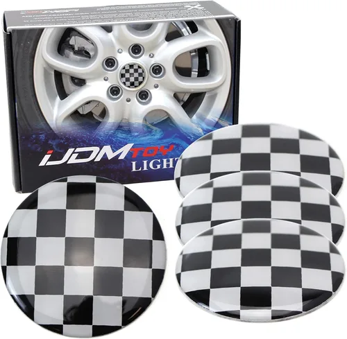 Tapas para centro de rueda iJDMTOY (4) para MINI Cooper R50 R51 R52 R53 R55 R56 R57 R58 R59 R60 R61 F55 F56, etc., Negro/Blanco (Black/White Checker