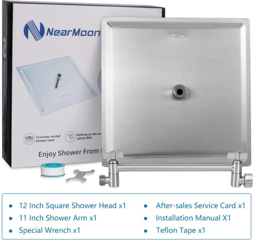 Miniatura 7 de NearMoon Cabezal de ducha de lluvia con brazo de extensión ajustable de 11 pulgadas, cabezal cuadrado grande de acero inoxidable de alto flujo