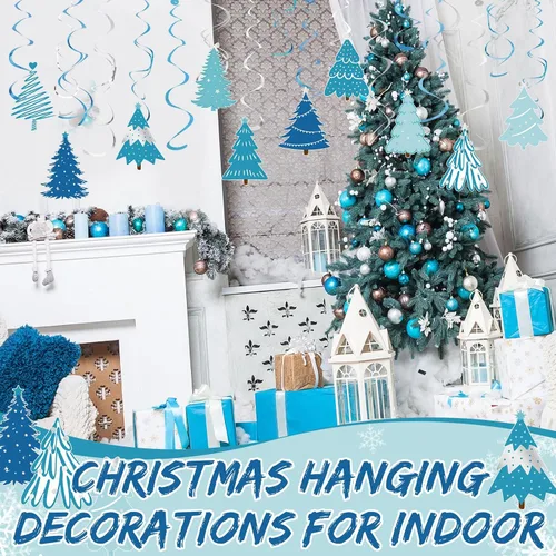 Miniatura 3 de Colarr Paquete de 50 remolinos colgantes de invierno para decoración de árbol azul, remolinos de techo, espirales en espiral, adornos para aula