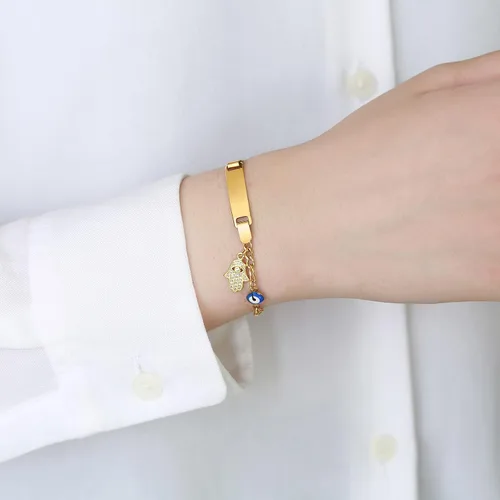 Miniatura 6 de MEALGUET Pulsera personalizada de identificación para niños acero inoxidable chapado en oro de 18 quilates, placa de identificación personalizada