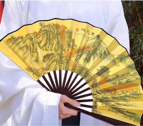 Miniatura 7 de Fox Baby Abanicos de mano plegables de 2 piezas, tela de bambú de 13 pulgadas, abanicos de mano grandes con pintura tradicional china para Gran