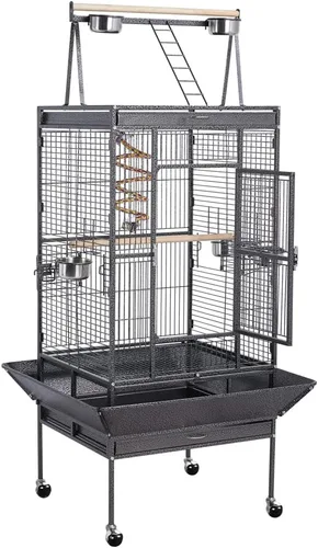 Miniatura 8 de Topeakmart Jaula grande para pájaros de loro de 61 pulgadas, selección de hierro forjado, color blanco