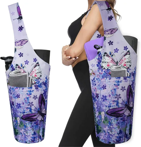 Miniatura 35 de Bolsa de esterilla de yoga impresa a la moda con bolsillo lateral grande y bolsillo con cremallera, bolsa larga de yoga que se adapta a la mayoría