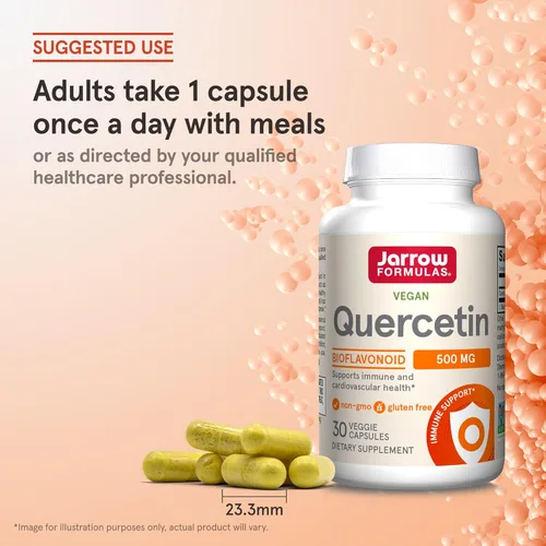 Miniatura 7 de Jarrow Formulas Cápsulas de quercetina de 500 mg - 30 cápsulas vegetales - Apoya el estado antioxidante, la salud cardiovascular y la salud