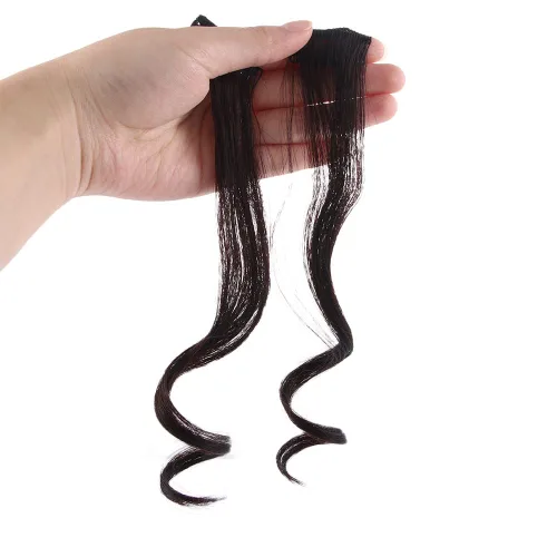 Miniatura 11 de Vctitil Flequillo de pelo falso para mujer, fleco lateral natural, fleco lateral largo, ondulado, rizado, clip en fleco lateral frontal (negro)