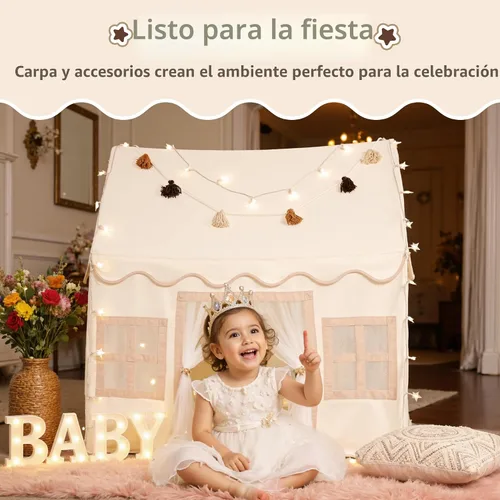 Miniatura 7 de Tienda de campaña para niños en el interior: con alfombra, guirnalda de borlas, tienda de campaña para niñas, casa de juegos para niños, juguetes
