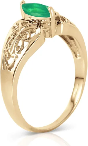 Miniatura 3 de Galaxy Gold GG Anillo de filigrana de oro amarillo de 14 quilates con esmeralda natural en forma de marqués