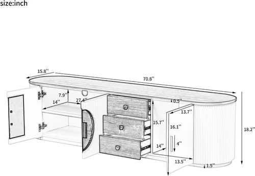 Miniatura 2 de Soporte de TV moderno de 70.8 pulgadas para televisores de hasta 80 pulgadas, centro de entretenimiento con 3 cajones y 2 gabinetes, diseño