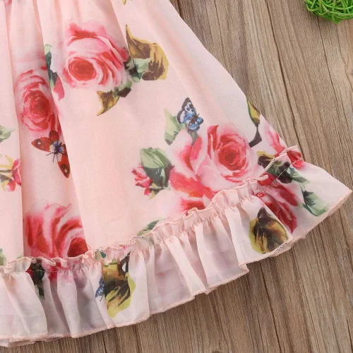 Miniatura 7 de Vestido de princesa con volantes y estampado de flores para niñas pequeñas