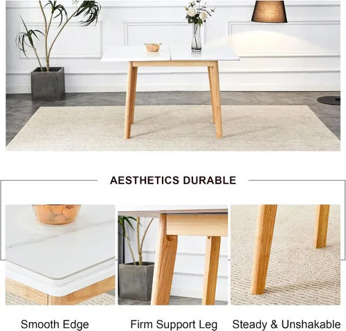 Miniatura 6 de Mesa de piedra sinterizada blanca con patas de madera de goma, escritorio plegable para computadora, escritorio de oficina plegable, adecuado