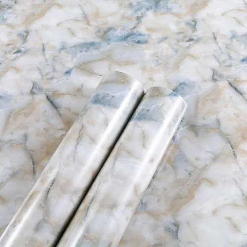 MULLSAN Papel tapiz de granito de 24 x 118 pulgadas con aspecto de mármol azul arena marina para despegar y pegar para gabinetes de encimera,
