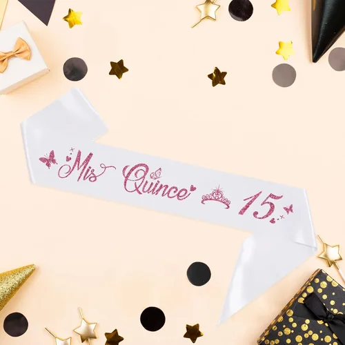Miniatura 4 de Mis Quince 15 - Faja de quinceañera, decoraciones de fiesta de cumpleaños de 15 años, regalos de cumpleaños de 15 años, banda de feliz cumpleaños