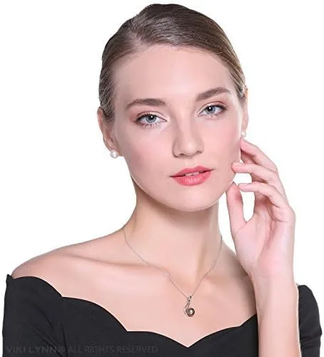 Miniatura 3 de Collar con colgante de perlas negras cultivadas en Tahití de 9-10mm con plata esterlina redonda para regalos de aniversario para mujer - VIKI LYNN