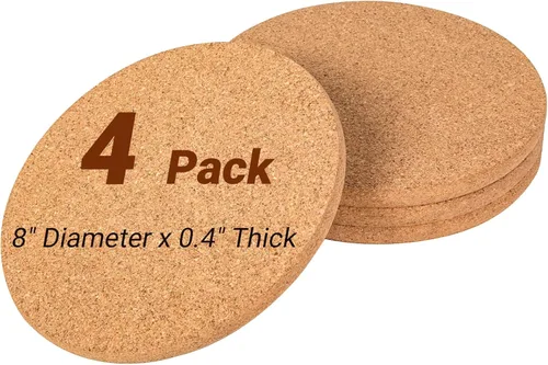 Salvamanteles de corcho, paquete de 4 almohadillas redondas de corcho para ollas y sartenes, 8 x 0.4 pulgadas, almohadillas gruesas de alta