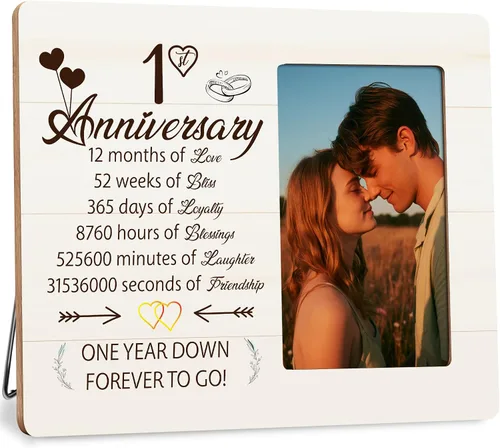 Marco de fotos de 1er aniversario para pareja, aniversario de 1 año, boda, San Valentín, regalos para él y ella, marcos para fotos de 4 x 6 pulgadas