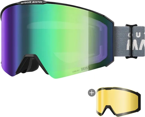 Miniatura 11 de OutdoorMaster - Gafas de esquí Falcon con lente de ZEISS, gafas de snowboard OTG antiempañamiento, lente intercambiable magnética, gafas de nieve