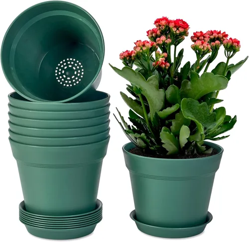 Miniatura 7 de homenote Macetas de 7.5 pulgadas para plantas, macetas de plástico para interiores con múltiples agujeros de drenaje y bandejas, para todas