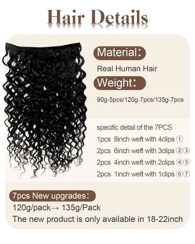 Miniatura 3 de Hetto - Extensiones de cabello humano Remy rizado con clip, color #1 negro azabache, extensiones de cabello humano ondulado natural con doble trama