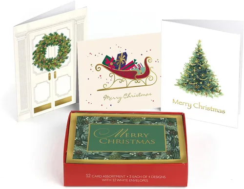 Miniatura 9 de Masterpiece - Tarjetas navideñas plateadas y rojas, juego de 15 tarjetas de Navidad en caja con detalles de aluminio y sobres a juego, tarjetas