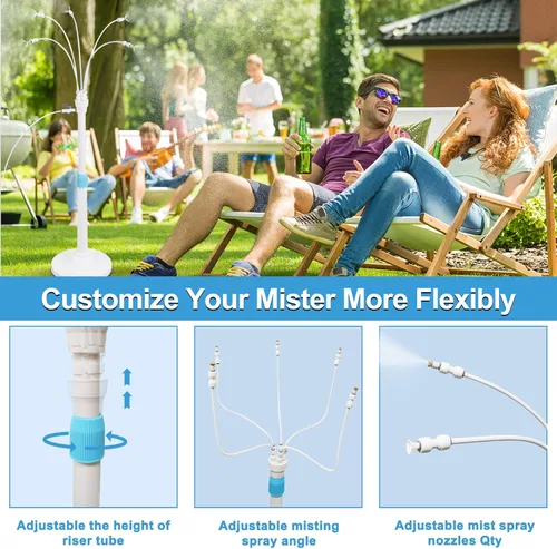 Miniatura 5 de Misters para patio exterior, sistema de enfriamiento de nebulización de pie, kit de manguera de niebla de agua portátil para exteriores, altura