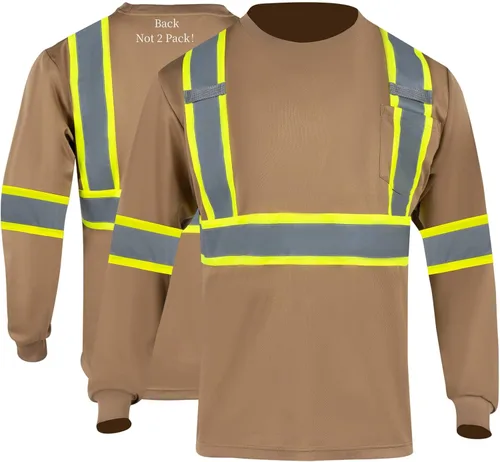 Miniatura 11 de FONIRRA Camiseta de seguridad de manga larga reflectante de alta visibilidad, camisas de trabajo de construcción ANSI Clase 3 para hombres Azul