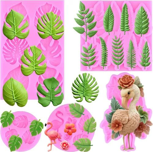Miniatura 13 de Mujiang Molde de silicona con hojas de flores tropicales, moldes de fondant de flores de plumeria, molde de caramelo de hoja de Monstera
