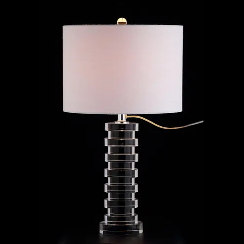Miniatura 7 de JONATHAN Y Lámpara de mesa LED de columna geométrica escalonada de cristal transparente de 25 pulgadas, lámpara de noche moderna para sala de estar