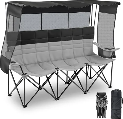 Teenyyou Silla de camping para 3 personas con toldo – Silla de playa de gran tamaño con protección solar UV, sofá biplaza plegable resistente de 700