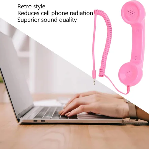Miniatura 2 de Teléfono vintage, receptor de teléfono celular de mano con enchufe de sonido de 0.138 in, teléfono móvil a prueba de radiación para computadoras