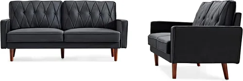 Miniatura 6 de Container Furniture Direct Sofás de terciopelo copetudo de estilo moderno para sala de estar con tapicería de tela suave y marco de madera maciza