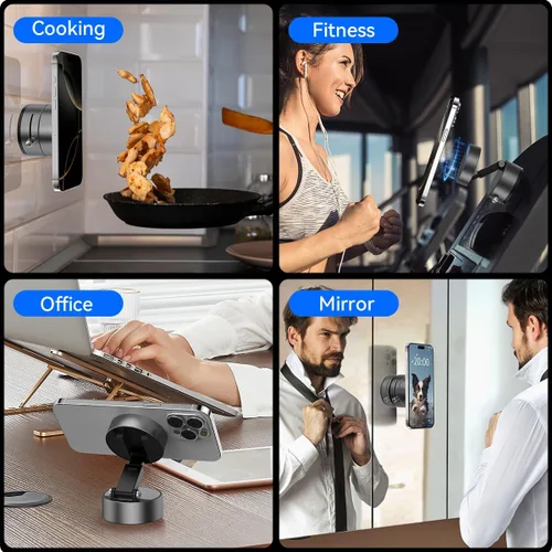 Miniatura 6 de XO Simple is Beauty Soporte magnético para teléfono con succión al vacío, retráctil, con ventosa fuerte, manos libres, soporte plegable para Gris