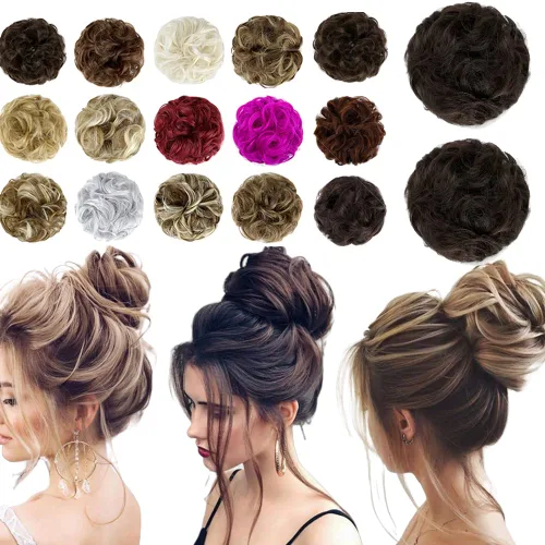 Miniatura 28 de Moño desordenado grande y desordenado, moño ondulado, rizado, coleteros gruesos, extensiones de cabello para mujeres y niñas, color marrón jengibre