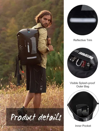 Miniatura 3 de IDRYBAG Mochila impermeable para hombres 20L/30L/40L, bolsa seca flotante para kayak, mochila seca para senderismo Negro