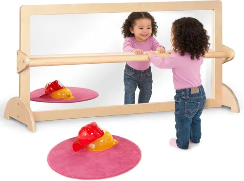Juego de Barra de Sujeción de Seguridad sin Rotura de Marco de Madera Montessori de 3 Posiciones, Espejo Grande para Bebé, Espejo de Coordinación