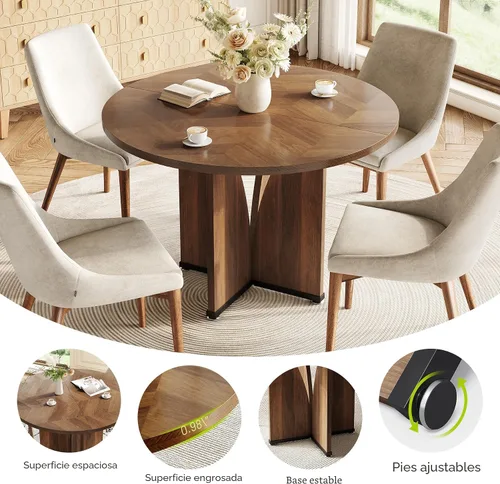 Miniatura 6 de LITTLE TREE Mesa de comedor redonda de 39 pulgadas para 4, mesa de cocina rústica con pedestal estable en forma de X, mesa de comedor