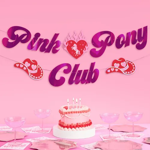 xo, Fetti Cartel Pink Pony Club – Lámina rosa | 5 pies | Decoraciones de despedida de soltera, cartel de fiesta de cumpleaños, fondo de cumpleaños
