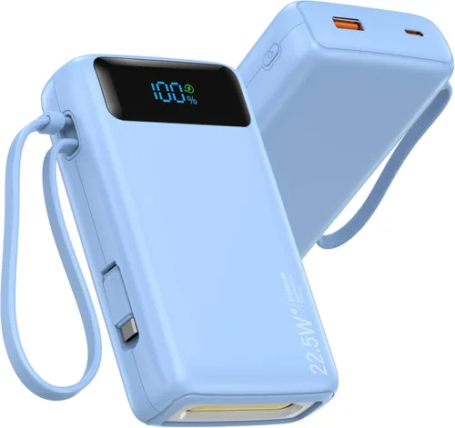 Miniatura 12 de Cargador portátil, 27000 mAh 22.5 W, cargador de batería de carga rápida con cable integrado, batería USB C con pantalla LED / luz flash, cargador
