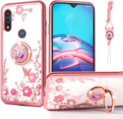 Miniatura 37 de nancheng Funda de teléfono con purpurina para Motorola Moto One 5G Ace (One 5G UW Ace) funda de TPU suave con anillo giratorio de 360°, funda