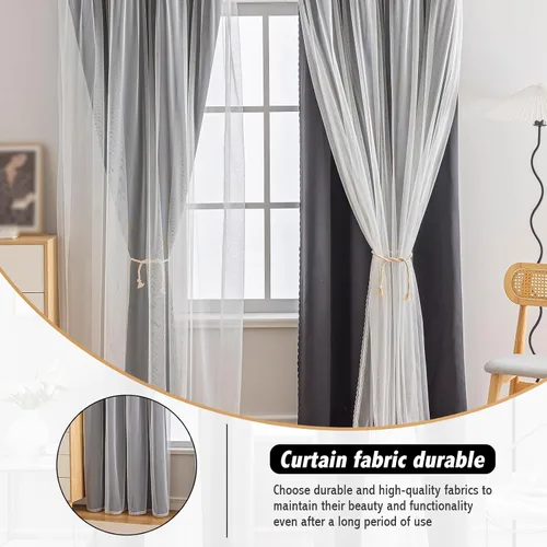 Miniatura 4 de Anytime Cortinas opacas y transparentes para ventana, par de paneles de cortinas lisas con ojales en la parte superior, 35 pulgadas de ancho x 63