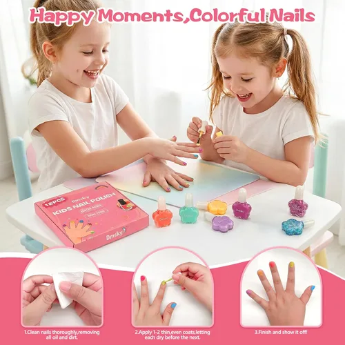 Miniatura 4 de Dmsky Juego de esmaltes de uñas para niños, 18 colores de esmalte de uñas pelable a base de agua de secado rápido para niños, kit de esmalte de uñas