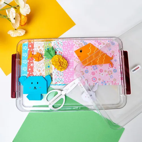 Miniatura 7 de CATOOMUU Caja de archivos de almacenamiento A4 de 9 x 13, transparente, apilable, delgada, de plástico, portátil, para proyectos para cartas, papel
