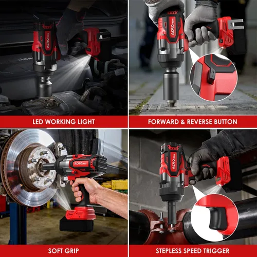 Miniatura 7 de ACROPOW Llave de impacto inalámbrica compatible con batería Milwaukee de 18 V, destornillador de impacto de alto par sin escobillas de 1/2 pulgada