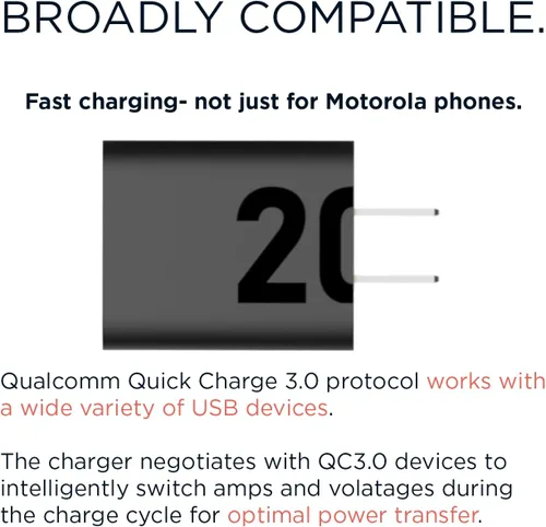 Miniatura 3 de Motorola TurboPower 20 QC3.0 Cargador con cable USB-A a USB-C de 6.6 pies para Moto G Play (2023/2024/2026), G Power (2022/2023), G 5G