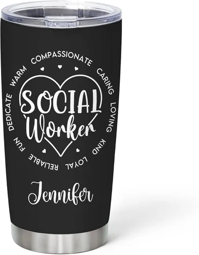 Hyturtle Vaso de trabajo social personalizado para mujeres, regalo de agradecimiento del mes de trabajo social, taza de café aislada de 20 onzas con