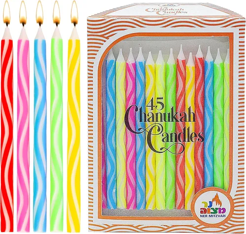 Miniatura 7 de Ner Mitzvah Velas de Janucá sin goteo tamaño estándar, velas de Hanukkah multicolor de dos tonos que se adaptan a la mayoría de menorás, cera