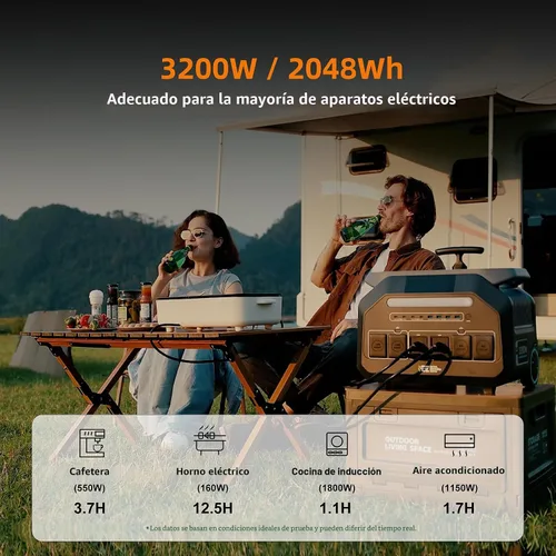 Miniatura 6 de Estación de energía portátil IEE de 3200 W P3200, generador solar de 2048 Wh, carga de CA de 1800 W y carga solar de 1000 W, estación de energía